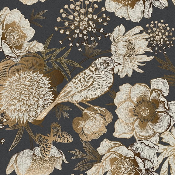 Golden/Black Peony Peel and Stick Floral Wallpaper Vintage Floral Contact Paper for Cabinets and Drawers Vinyl Self Adhesive Removable Vintage Wallpaper for Bedroom Shelf Liner 17.5''x102''