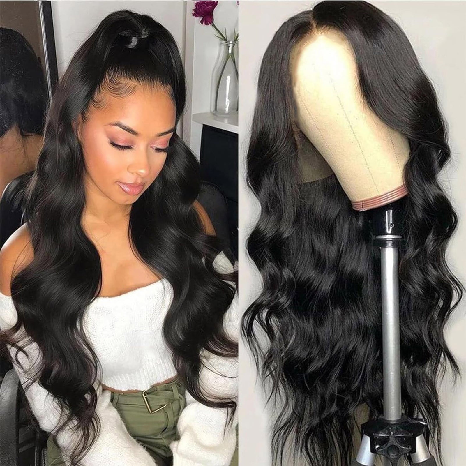 Golden Blonde Long Wavy Lace Front Wig for Women, Curly Synthetic Wig Heat Resistant Natural Looking Wigs(Black,One Size)