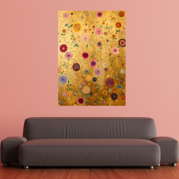 Golden Blossom Harmony Canvas Wall Art Vibrant Abstract Floral Meadow 12x18 UNFRAMED