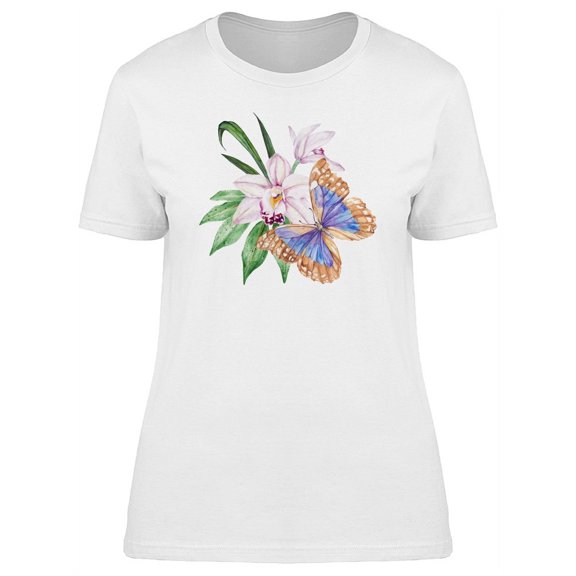 Golden-Blue Butterfly Tee Women's -Image by Shutterstock