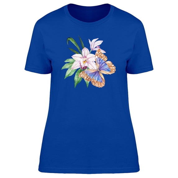 Golden-Blue Butterfly Tee Women's -Image by Shutterstock