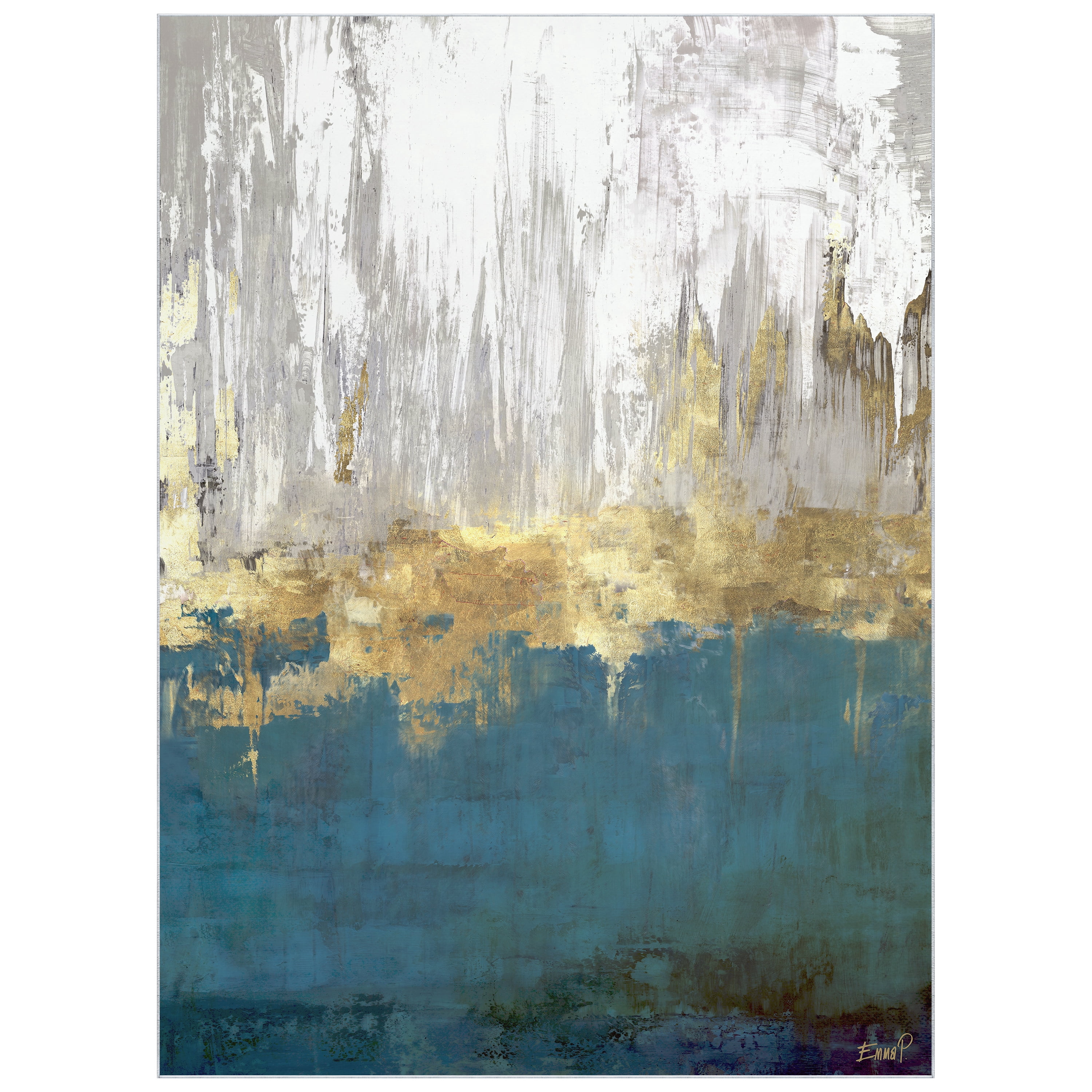Golden Blue Horizons Washable Abstract Art Area Rug size 8'x10', Power-loomed, Heavenly Softness with Non-Slipping Backing