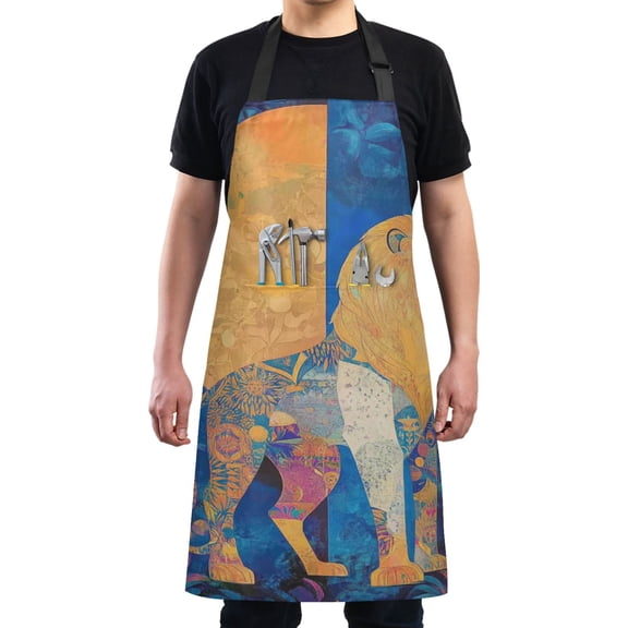 Golden Blue Lion Shadow Chef Kitchen Apron with Pockets for Women Waterproof Aprons for Cooking Baking