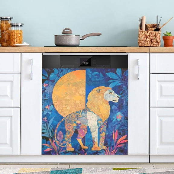 Golden Blue Lion Shadow Dishwasher Magnet Cover for Washers Fridge Panel Decal 23"W x 26"H Inch