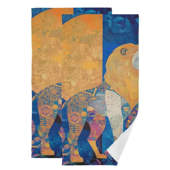 Golden Blue Lion Shadow Hand Towel Absorbent Bath Towels for Bathroom Sports Gym(28.3" X 14.4") Set of 2