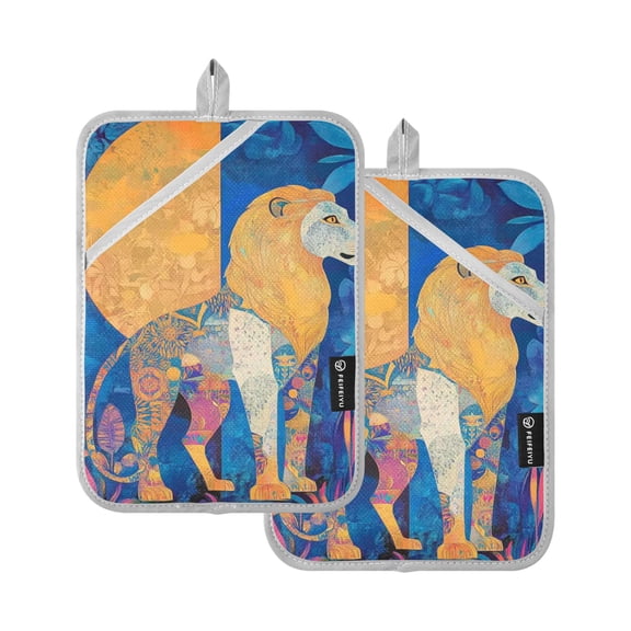 Golden Blue Lion Shadow Oven Mitts Pot Holders 2 pcs Heat Resistant for Kitchen Baking Grilling