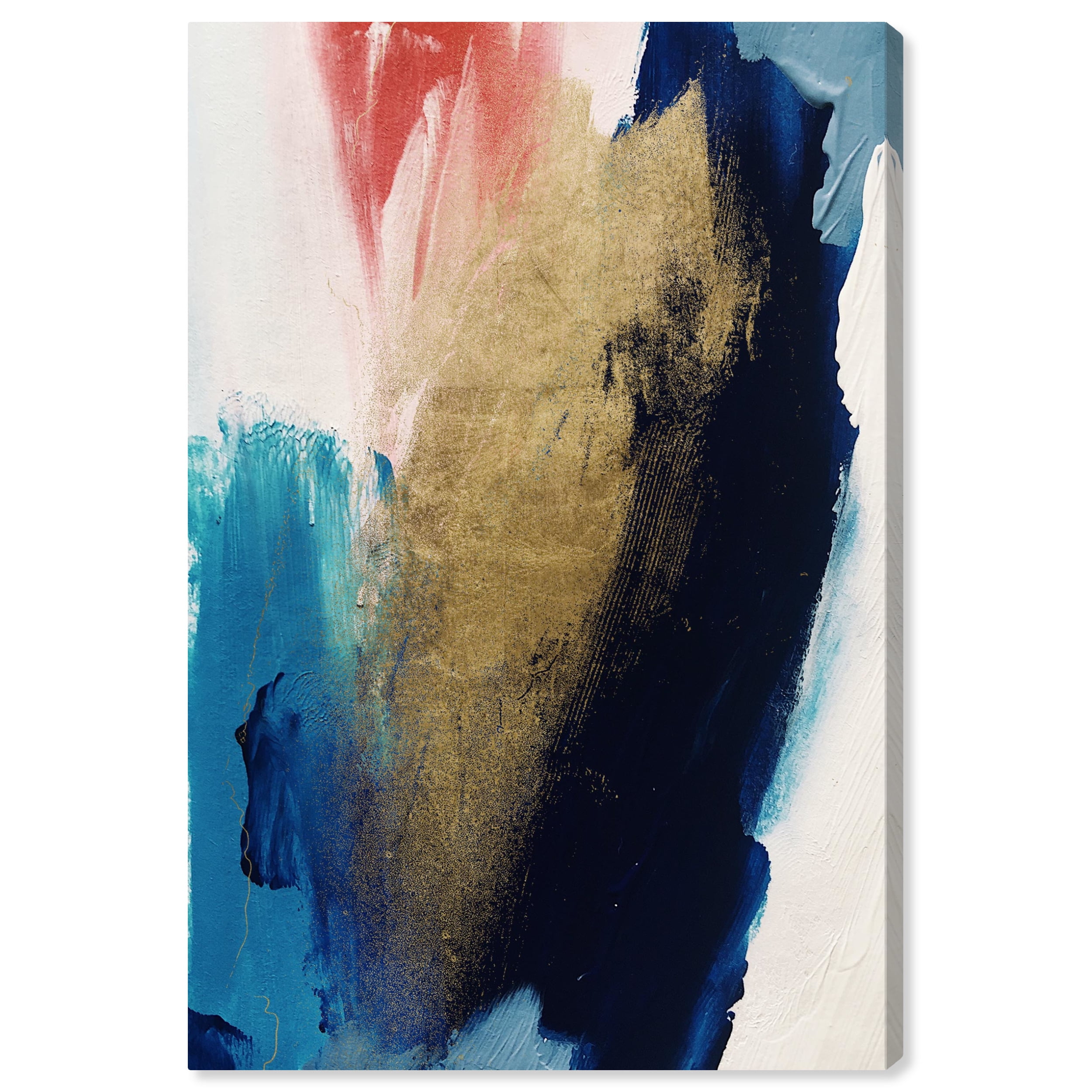 Golden Blue Mix Abstract Wall Art Print White 24x36