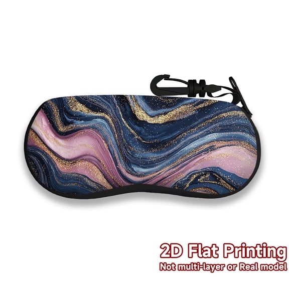 Golden Blue Waves Pattern Glasses Case Neoprene Lightweight Soft Shell  Padded Protection  Zip Closure  Portable Travel Accessory