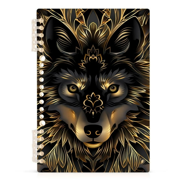 Golden Boho Wolf Spiral Journal Notebook College Ruled Notebook 8.3" x 5.7" A5 Lined Thick Paper Page