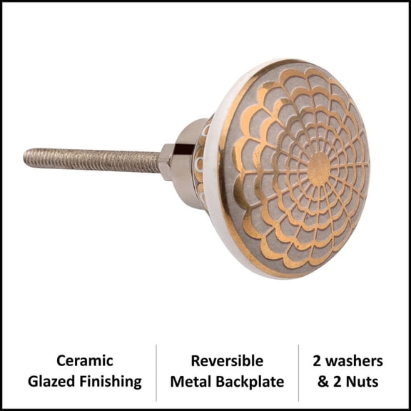 Golden Border Pattern Round Ceramic Cabinet Knob - Pack of 12