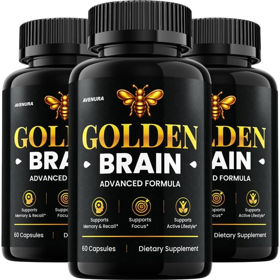 Golden Brain Capsules GoldenBrain Pills Advanced Formula Memory and Focus Support, 3 Pack, (60 Capsules Each Bottle, 180 in Total)