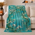 thumbnail image 1 of Golden Branches with White Blossoms on Teal, Elegant Botanical Style for Flower Lovers, Curving Tree Scene and Mother's Day Gift, Soft Flannel Blanket for Bedroom and Sunroom, Elegant Home Decor, 1 of 9
