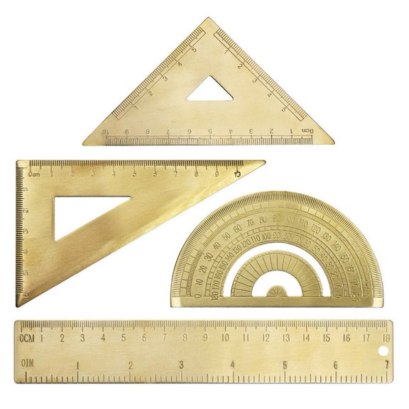 Golden Brass Ruler Stationery Set Isosceles Triangle Protractor for Precision