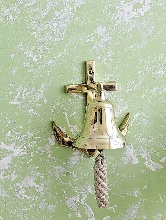 Golden Brass Wall Hanging Door Bell – 6" Unique Vintage-Style Bell for Home Décor & Gifting