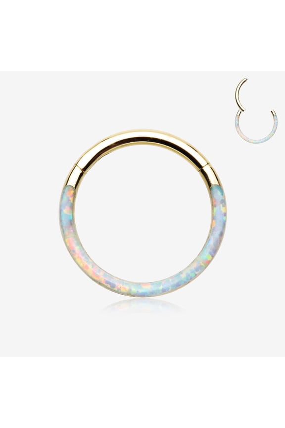 Golden Brilliant Fire Opal Lined Front Facing Seamless Clicker Hoop Ring