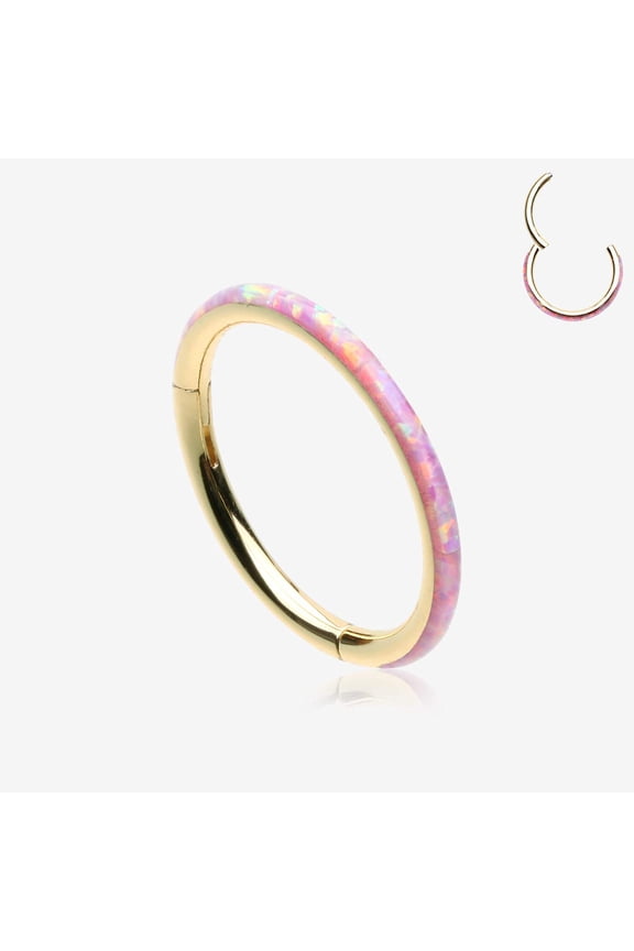 Golden Brilliant Fire Opal Lined Seamless Clicker Hoop Ring