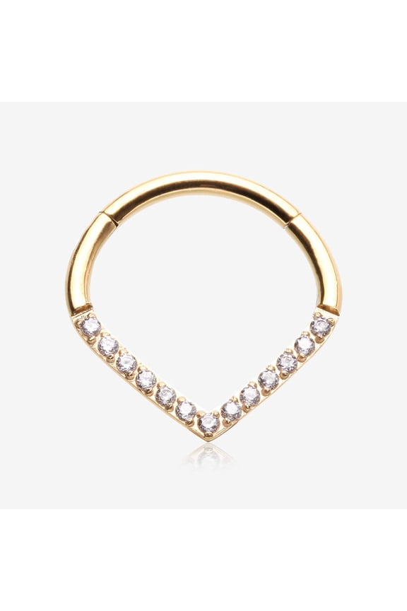 Golden Brilliant Sparkle Chevron Seamless Clicker Hoop Ring