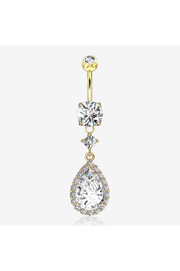 Golden Brilliant Teardrop Lux Sparkle Dangle Belly Button Ring