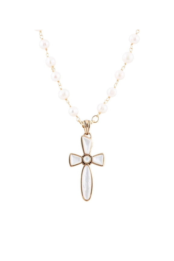 Las Cruces White Pearl Cross Pendant Necklace