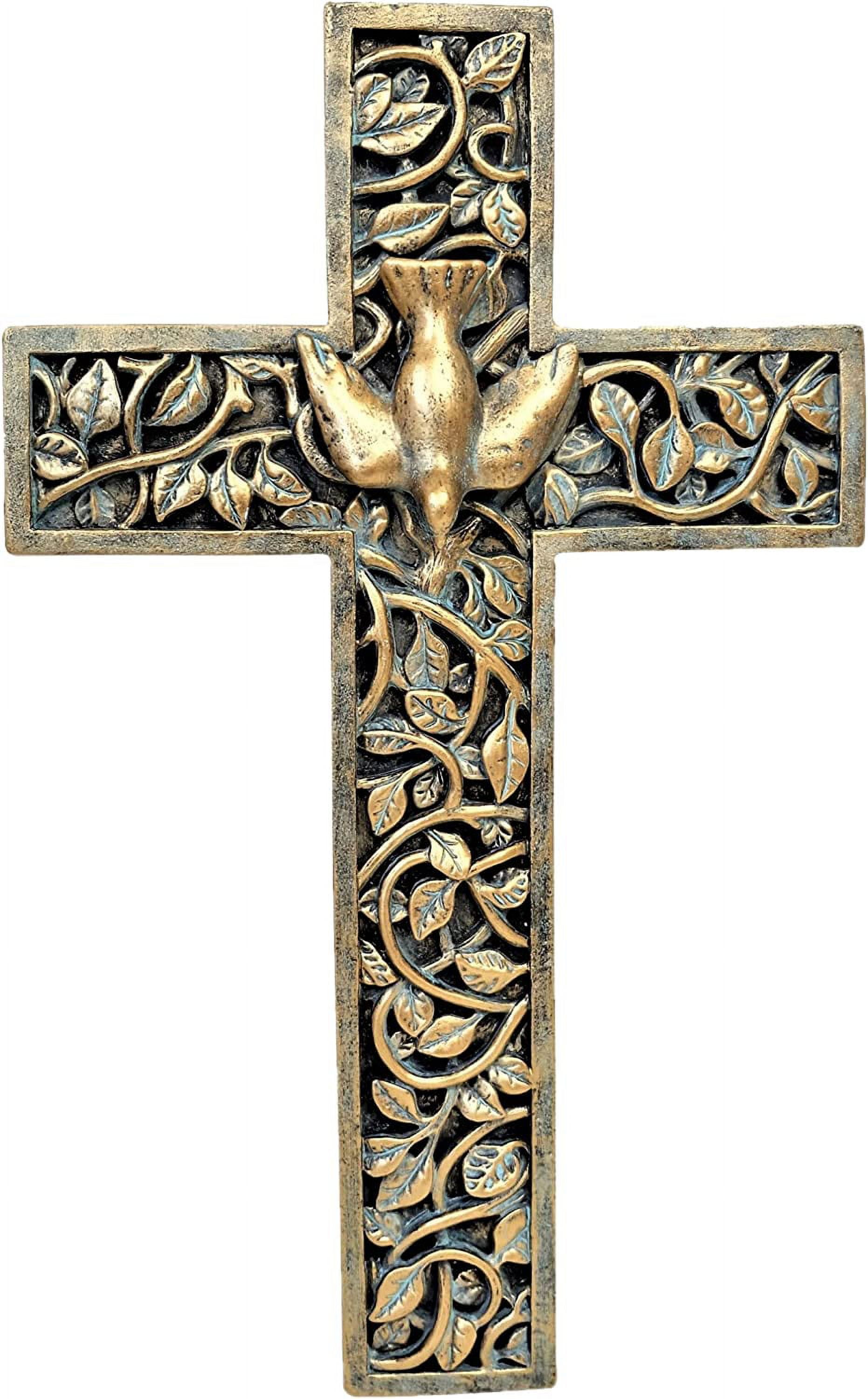 Golden Bronze Tone Dove Wall Cross Spiritual Holy Spirit Wall Hanging