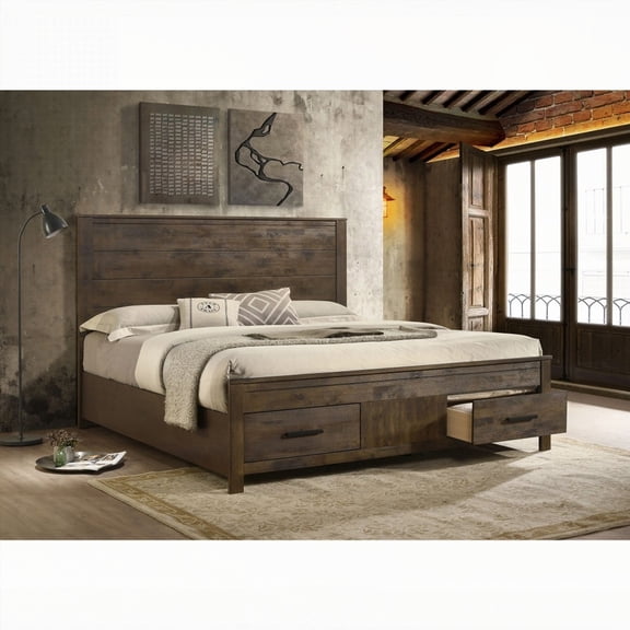 Golden Brown Greely Rustic Eastern King Bed Crafted from Solid Hardwood