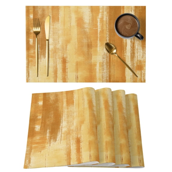 Golden Brown Ombre Placemats Set of 8 Modern Abstract Art Oil Painting Place Mats Indoor Wipeable Table Mats Washable Cloth Dining Table Placemats for Kitchen Holiday Party Home Decor 13x19 Inch