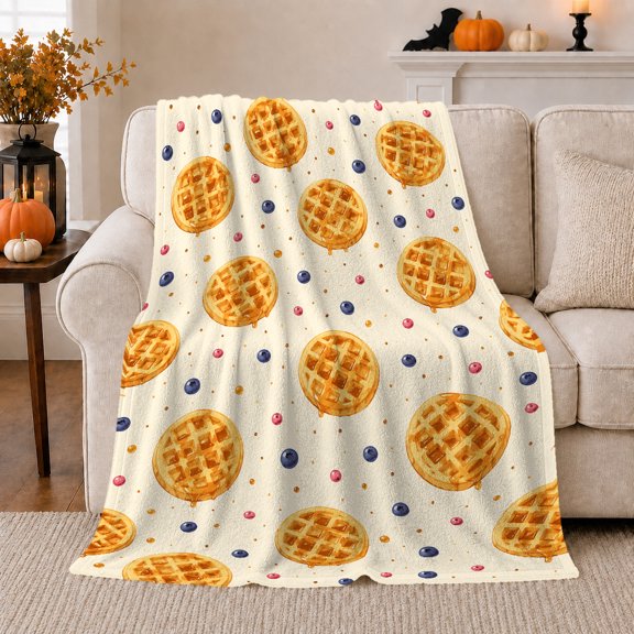 Golden Brown Waffle Breakfast Pattern, Cozy Friendship Quote Scene, Warm Flannel Blanket for Living Room and Reading Nook, Art Lovers Friendship Gift, Artistic Home Decor