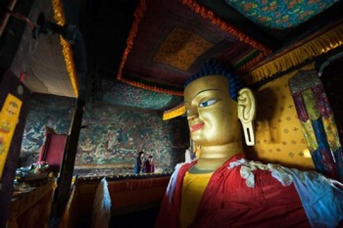 Golden Buddha Shey Ladakh India Canvas Art - Anthony Asael DanitaDelimont (36 x 24)