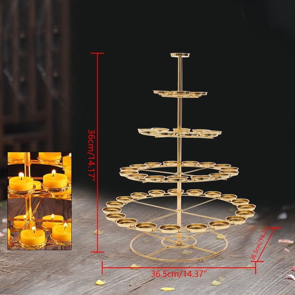 5-Tier Golden Metal Ghee Lamp Holder, Tree Shaped Candle Stand with 49 Holders for Home Altar, Meditation, Church, Wedding & Festive Decor (Electroplated)