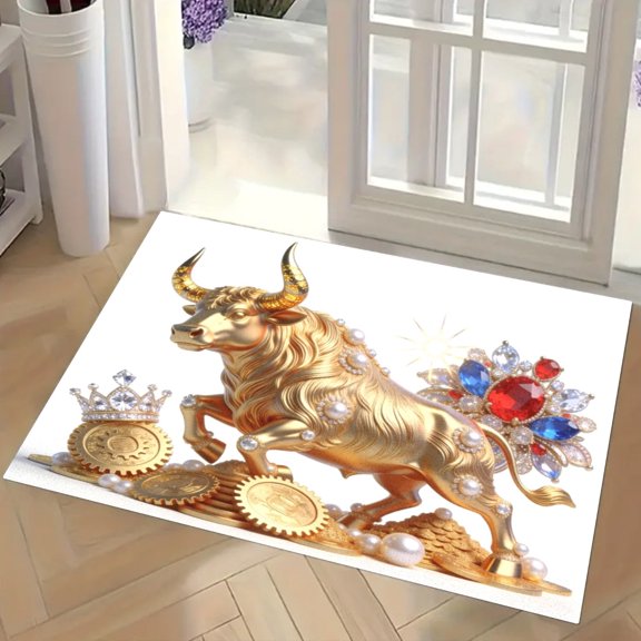 Golden Bull Gemstone Doormat Rich Gold Ox Welcome Door Mat Kitchen Floor Mat Small Area Rug for Indoor Outdoor Entrance