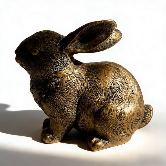 Golden Bunny Decor Bronze Resin Rabbit Figurines, Vintage Decor Easter Bunny Statue for Spring Tabletop Decor B