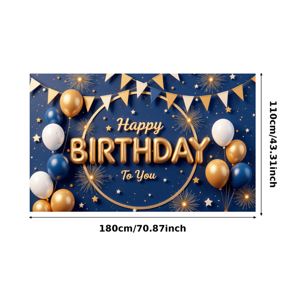 Golden Bunting Birthday Banner Balloon Backdrop Celebration Decor for Party Event Festive Decoration