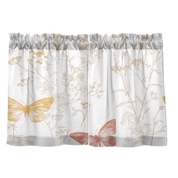 Golden Butterflies and Flora 27"x36" Linen Look Cafe Curtain Set with Privacy and UV Protection