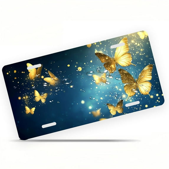 Golden Butterflies in Flight Funny Personalized License Plate Rust-proof Stainless Steel Metal License Plate Suitable For Men And Women 12.2" x 6.2"