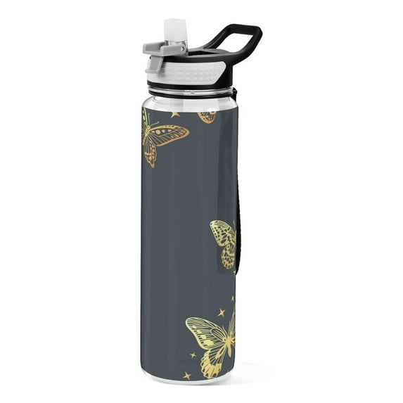 Golden Butterfly 32oz Sports Water Bottles Leakproof Tritan Bottle with Straw BPA Free Clear Bottle for Fitness Gym Outdoor Cycling