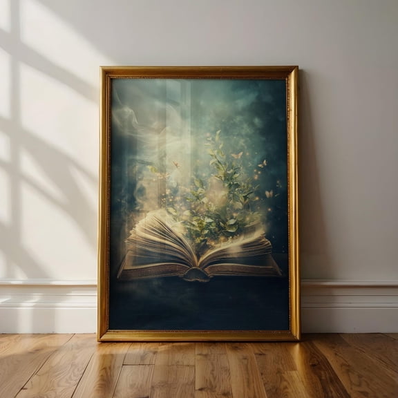 Golden Butterfly Book Print Dark Academia Library Wall Art Poster Decor, Stretched Canvas Size 12x18 F03.1.22l652