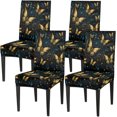 thumbnail image 1 of Golden Butterfly Chair Covers for Dining Room Set of 4, Washable Spandex Parsons Slipcovers, Removable Kitchen Chair Cover, Stretch Seat Protector for Home Party Hotel, 1 of 6
