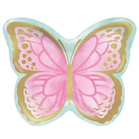 Golden Butterfly Shaped Paper Plates, 24 Count