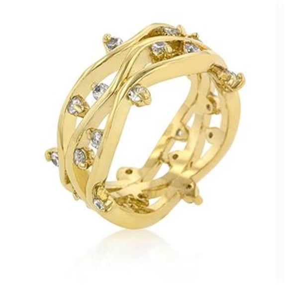 Golden CZ Vines Ring, Size : 05