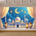 thumbnail image 1 of Golden Calligraphy Ramadan Banner Blue Night Sky Islamic Backdrop Ornate Crescent Moon Illuminated Lanterns Mosque Scene Display for Ramadan Celebration Family Gathering Religious Ceremony, 1 of 9