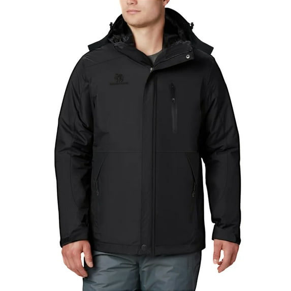 Generic Mens Ski Jacket Windproof Winter Coat with Hood Jackets for Men Black Outdoor Clothes L