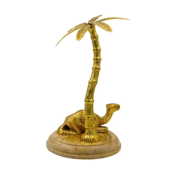 Golden Camel Sculpture Under Palm Tree A Unique Aluminium Decor Showpiece, Perfect for Adding Exotic Charm to Any Home Setting, 30 cm