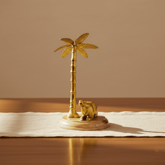 Golden Camel Sculpture Under Palm Tree – A Unique Aluminium Decor Showpiece, Perfect for Adding Exotic Charm to Any Home Setting, 30 cm