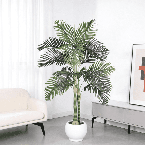 VTNG 5FT Golden Cane Artificial Palm Tree with Black Pot, Faux Tropical Plant for Indoor Outdoor Decor