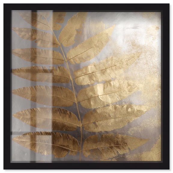 Golden Canopy (II) Shadowbox Print Elegant Nature Art by Art Remedy, Black Frame, 30 x 30
