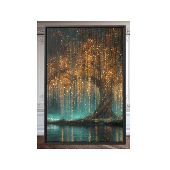 Golden Cascade Tree Poster Enchanted Glowing Willow Fantasy Wall Art 16x24 UNFRAMED