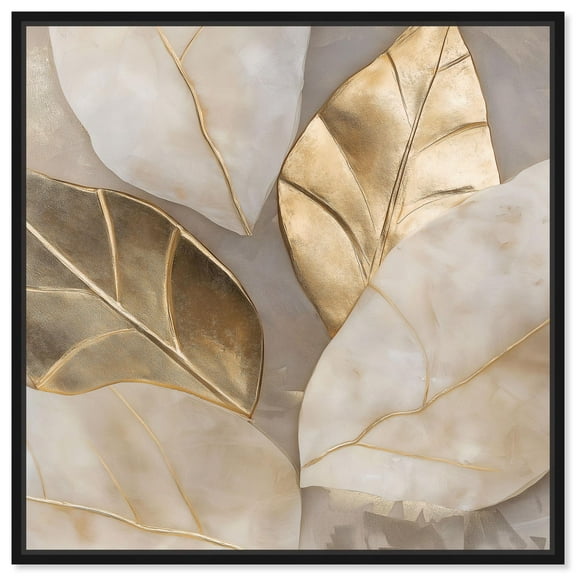 Golden Cascades Canvas Elegant Nature Art by Art Remedy, Black Frame, 12 x 12