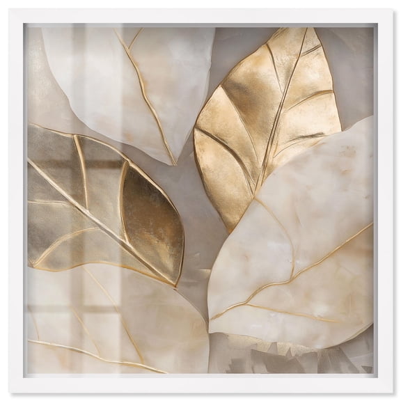 Golden Cascades Shadowbox Print Elegant Nature Art by Art Remedy, White Frame, 20 x 20