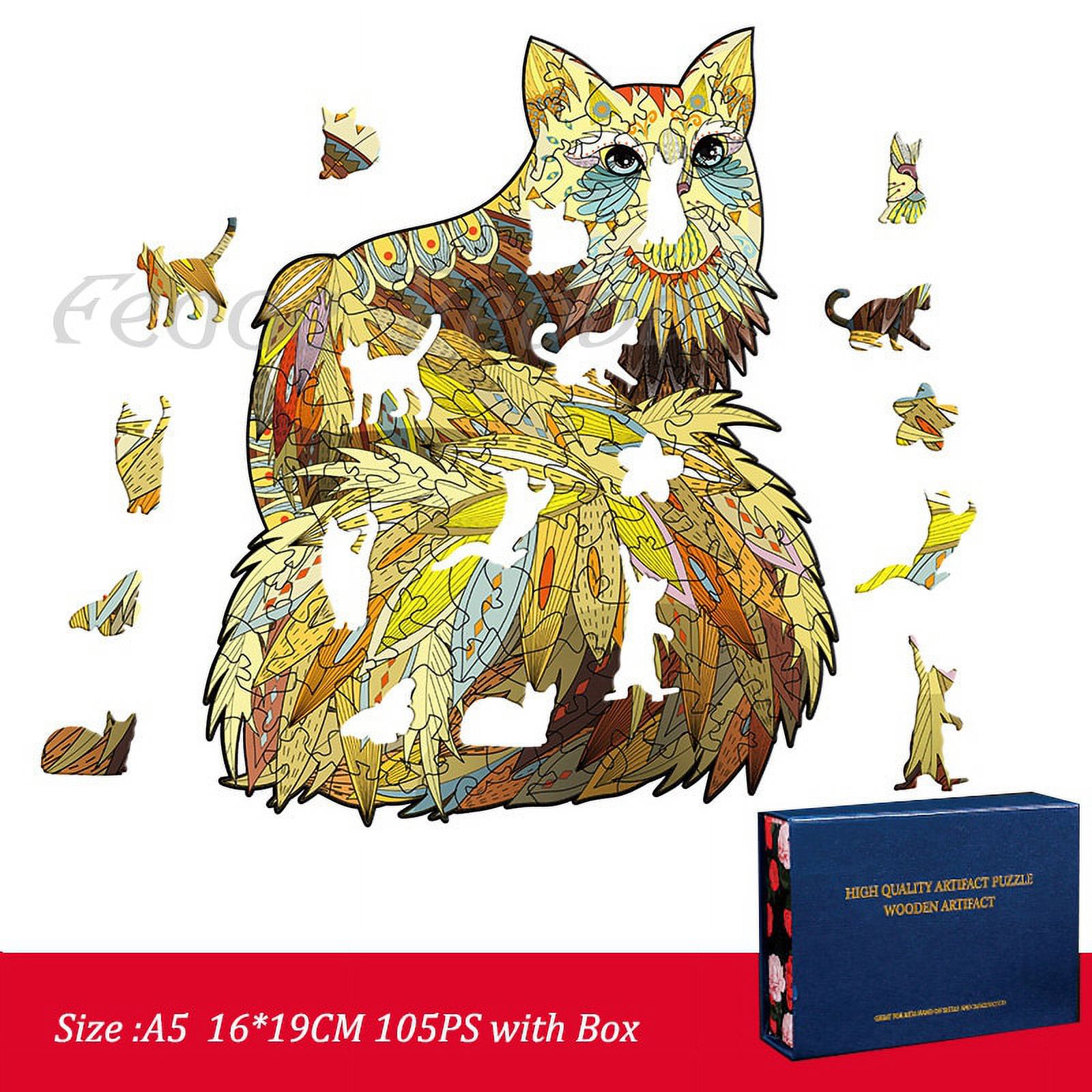 Golden Cat Puzzle Set 100PCS - A Captivating Wooden Artwork for Cat ...