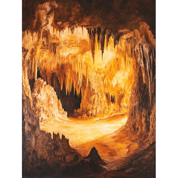 Golden Cave Stalactite Canvas Painting Suitable for Living Room Bedroom Office Hotel Lobby and Gallery Wall Decor